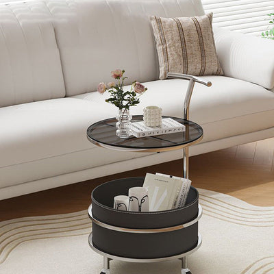 Contemporary Luxury Round Stainless Steel Glass End Table 2-Tier For Living Room