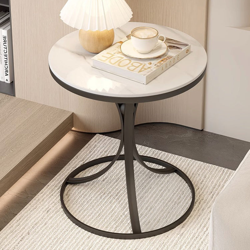 Contemporary Creative Round Rock Slab Iron End Table 1-Tier For Living Room