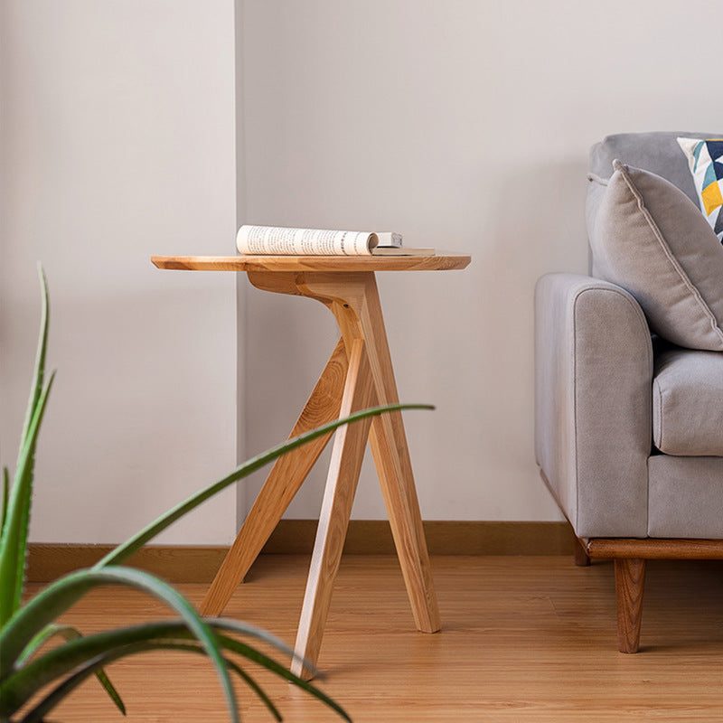 Traditional Japanese Round Triangle Leg Ash Wood End Table For Living Room