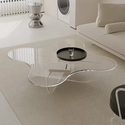 Modern Minimalist Floral Cross Base Acrylic Coffee Table For Living Room