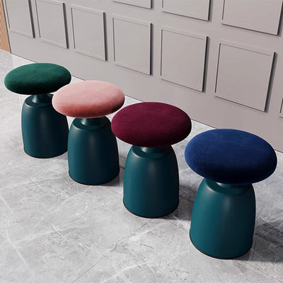 Modern Minimalist Round Cylinder Fabric Metal Vanity Stool For Bedroom