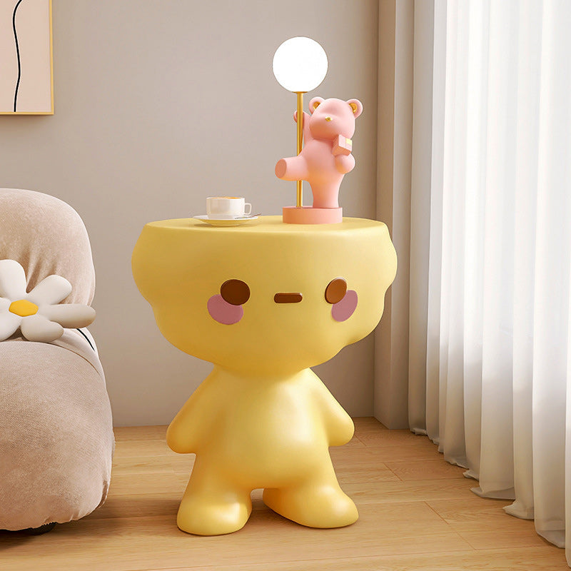 Modern Art Deco Kids Round Cartoon Character Resin End Table For Living Room