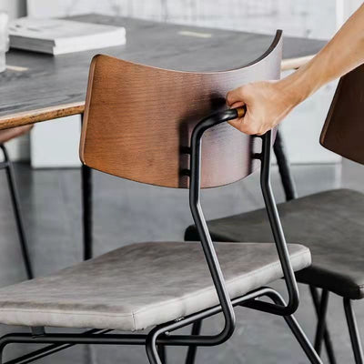 Contemporary Industrial Curved Square PU Leather Iron Dining Chair Backrest Armless For Dining Room