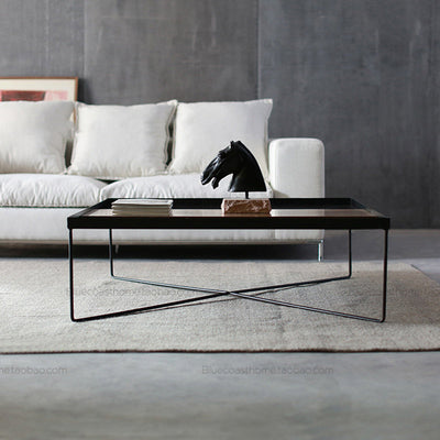 Contemporary Industrial Rectangular Iron Wood Coffee Table For Living Room