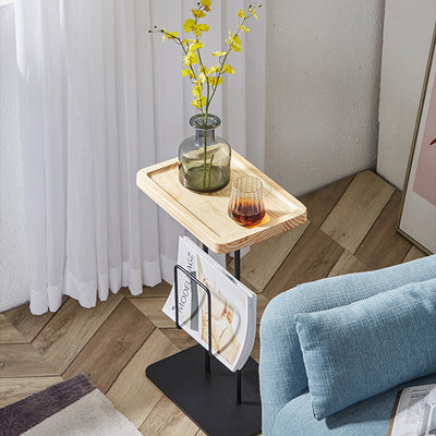 Modern Minimalist Rectangular Iron Wood End Table 1-Tier For Living Room