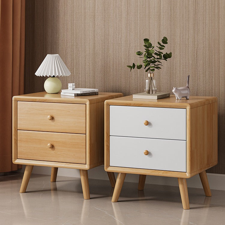 Modern Minimalist Square Rubberwood Solid Wood Nightstand 1/2 Drawer For Bedroom