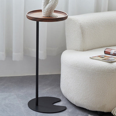 Modern Minimalist Round Iron Wood End Table 1-Tier For Living Room