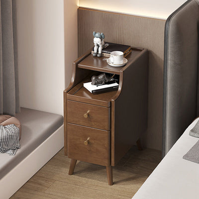 Modern Minimalist Narrow Rectangle Wood Nightstand 2-Drawer For Bedroom