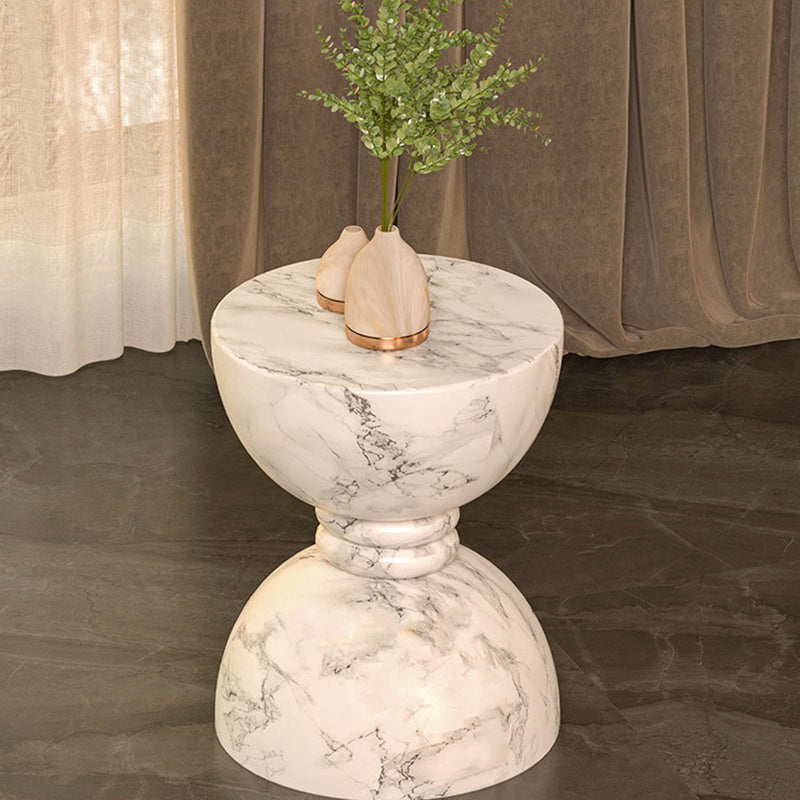 Modern Minimalist Round Marble Grain Magnesium Oxide End Table For Living Room