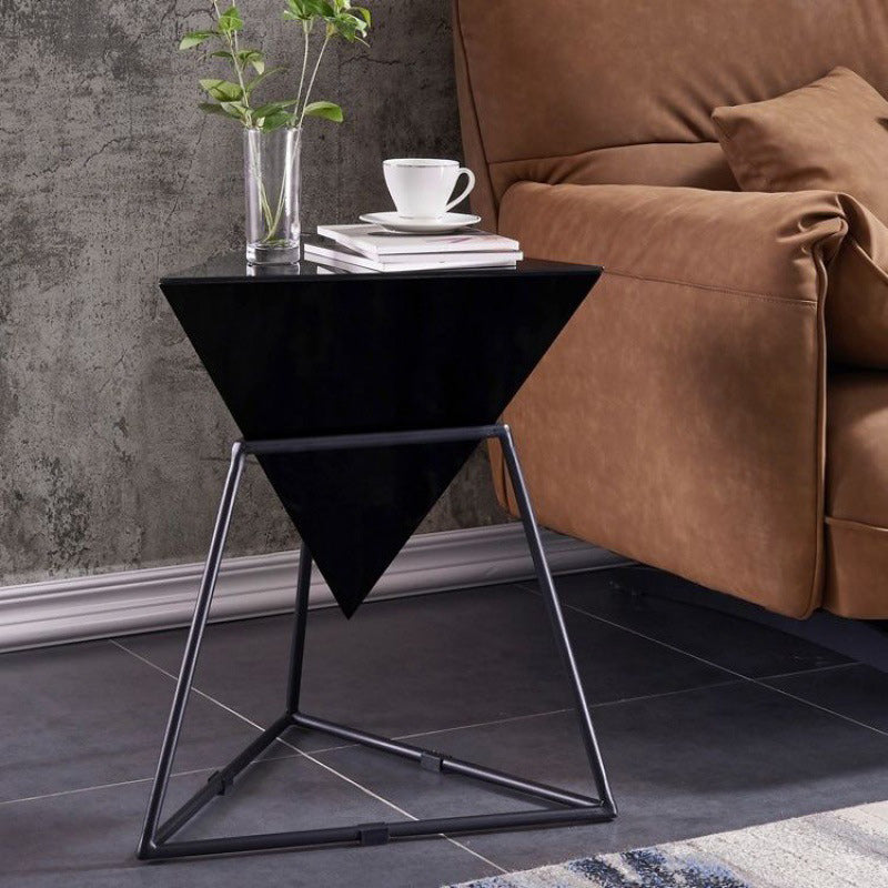 Modern Luxury Triangle Cone Iron Panel Rock Panel Gold Plated Shelf Side Table 1-Tier For Living Room