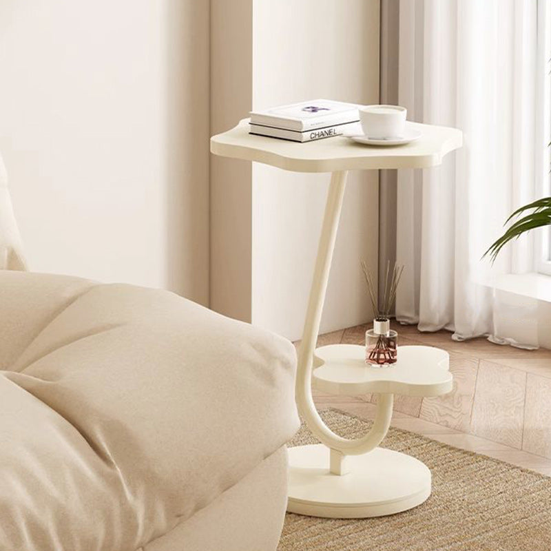 Modern Minimalist Floral Round Solid Wood Stainless Steel End Table 2-Tier For Living Room