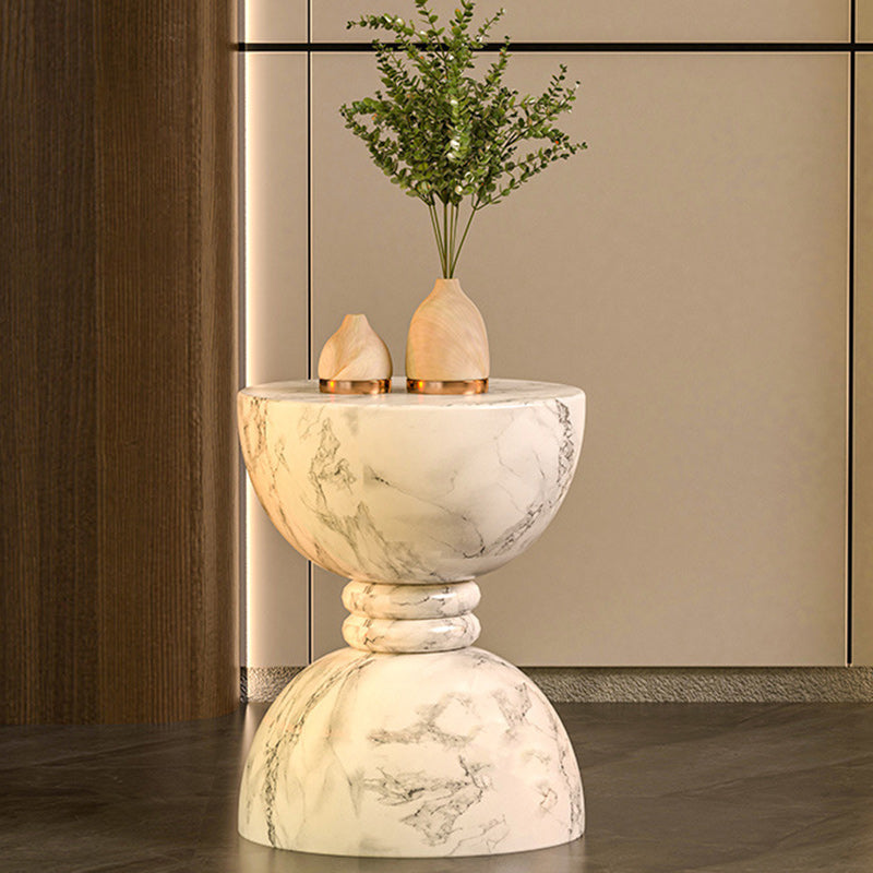 Modern Minimalist Round Marble Grain Magnesium Oxide End Table For Living Room