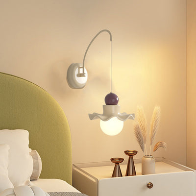 Modern Minimalist Round Ball Lotus Leaf Shape Disc Base PE Resin Iron 1-Light Wall Sconce Lamp For Bedroom