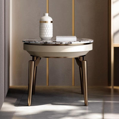 Contemporary Luxury Round Marble Stainless Steel End Table 1-Tier For Living Room