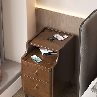 Modern Minimalist Narrow Rectangle Wood Nightstand 2-Drawer For Bedroom