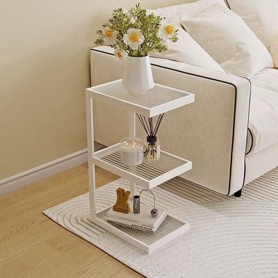 Modern Minimalist Rectangular Stripe Glass Iron Side Table 3/4 Tier For Living Room