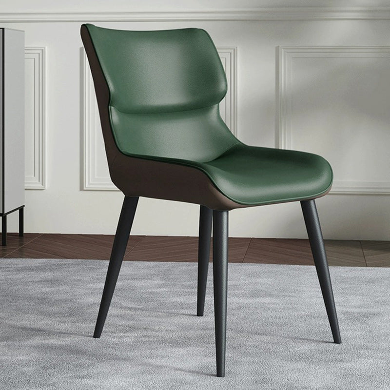 Contemporary Scandinavian Curved Rectangular Leather Metal Dining Chair Backrest Armless For Dining Room