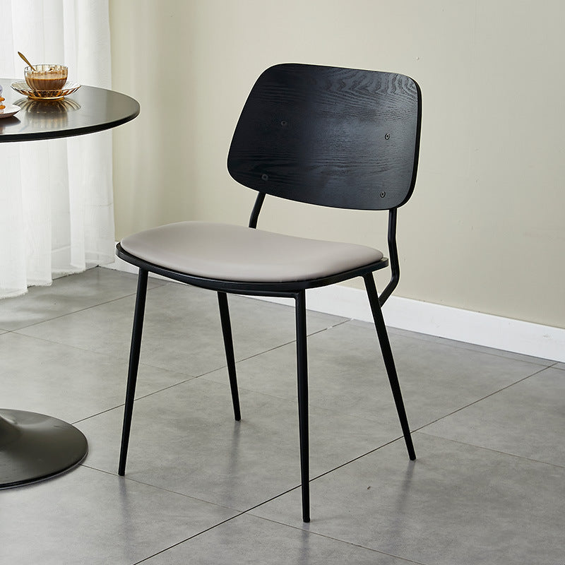 Contemporary Scandinavian Square Leather Metal Dining Chair Backrest Armless For Dining Room