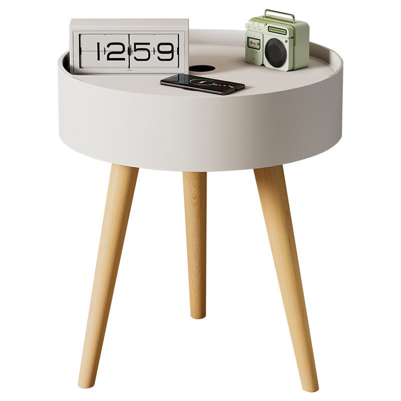 Modern Minimalist Round PP Wood Nightstand Mobile Phone Wireless Charging 1-Storage For Bedside