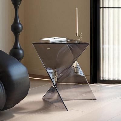 Modern Minimalist Geometric Corner Triangle Marble Glass Wood End Table 1-Tier For Living Room