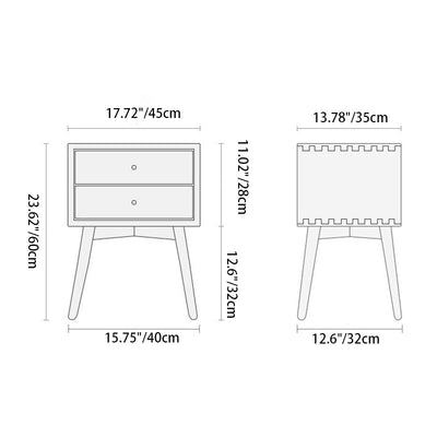 Contemporary Nordic Square Solid Wood Nightstand 2-Drawer For Bedroom