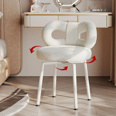 Contemporary Creative Round Upholstered Bow Lambswool Iron Vanity Stool Backrest For Bedroom