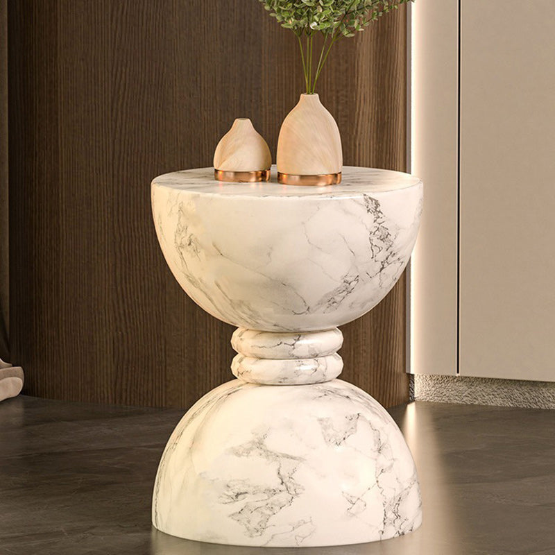 Modern Minimalist Round Marble Grain Magnesium Oxide End Table For Living Room