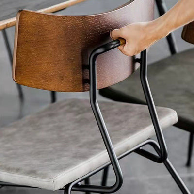 Contemporary Industrial Curved Square PU Leather Iron Dining Chair Backrest Armless For Dining Room