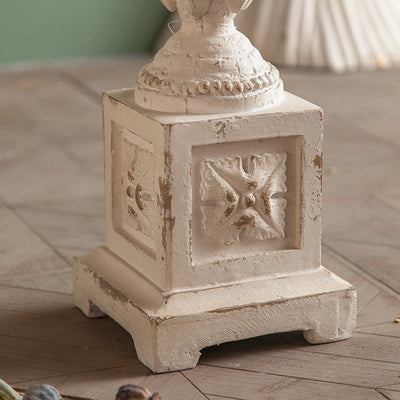 Traditional French Round Square Base Carved Magnesium Oxide Wood End Table For Living Room