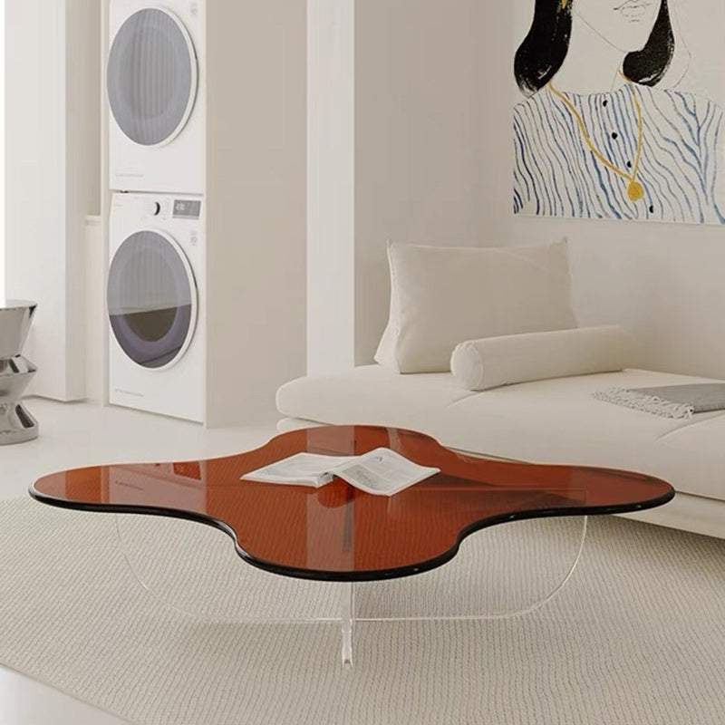 Modern Minimalist Floral Cross Base Acrylic Coffee Table For Living Room