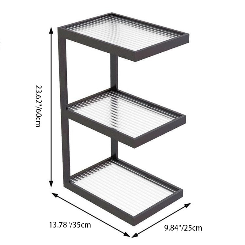 Modern Minimalist Rectangular Stripe Glass Iron Side Table 3/4 Tier For Living Room