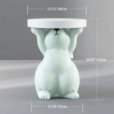 Modern Art Deco Round Rabbit Elephant Bear Fiberglass Resin End Table 1-Tray For Living Room