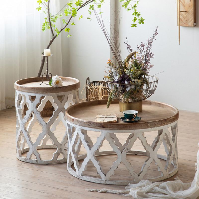 Modern Art Deco Round Petals Wood Iron Coffee Table 1-Tier For Living Room