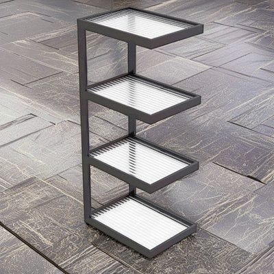 Modern Minimalist Rectangular Stripe Glass Iron Side Table 3/4 Tier For Living Room