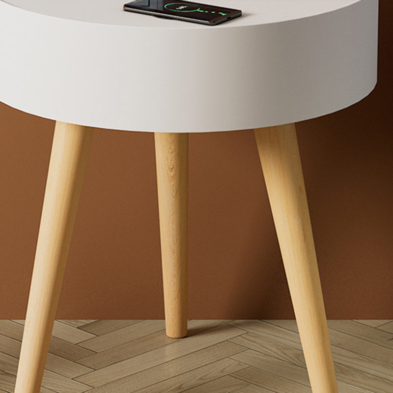 Modern Minimalist Round PP Wood Nightstand Mobile Phone Wireless Charging 1-Storage For Bedside