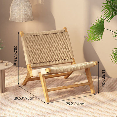 Traditional Rustic Rectangular Wood Rope Chair Backrest Armless For Living Room