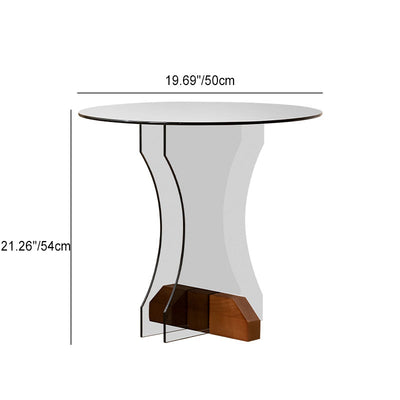 Modern Minimalist Round Strip Base Glass Solid Wood Coffee Table For Living Room