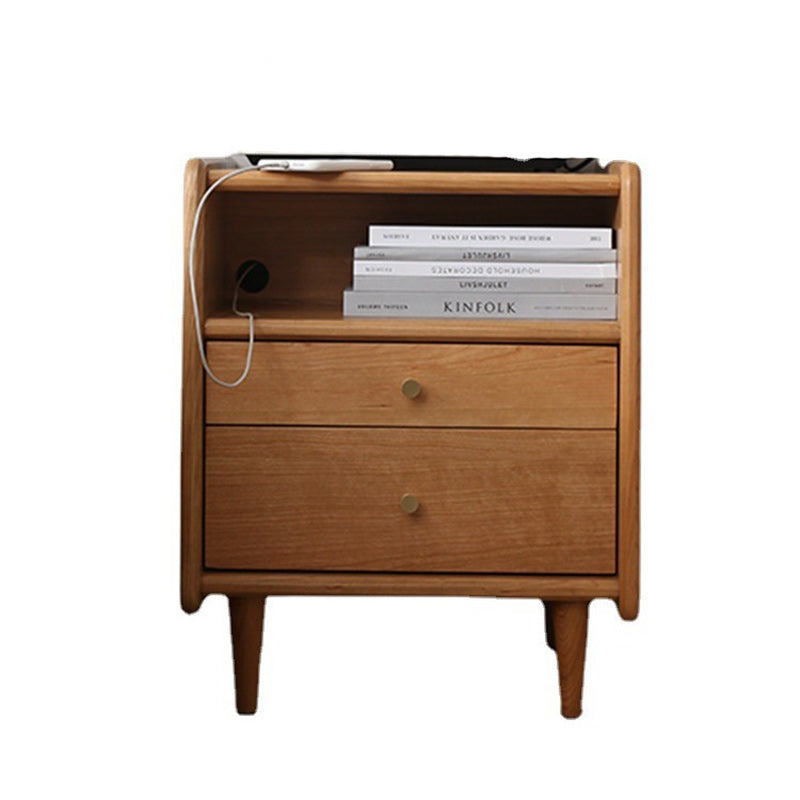 Contemporary Retro Cubic Square Cherry Wood Oak Walnut Nightstand 2-Drawer For Bedside