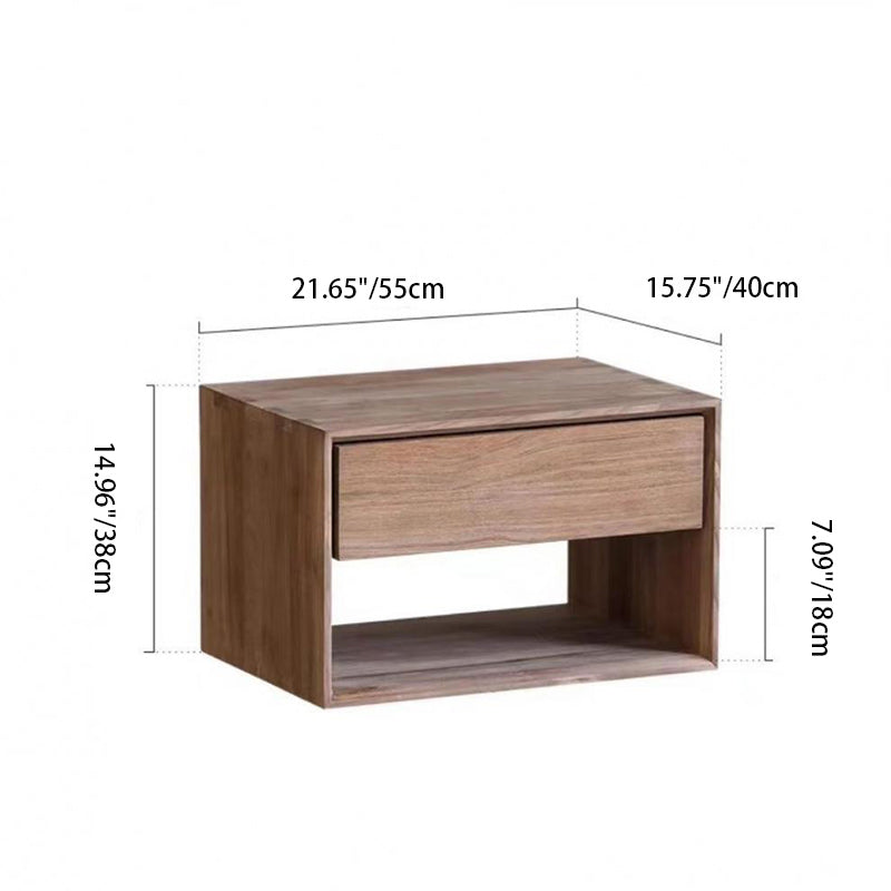 Traditional Chinese Square Wood Nightstand 1-Drawer For Bedroom