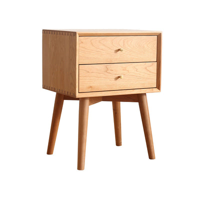 Contemporary Nordic Square Solid Wood Nightstand 2-Drawer For Bedroom