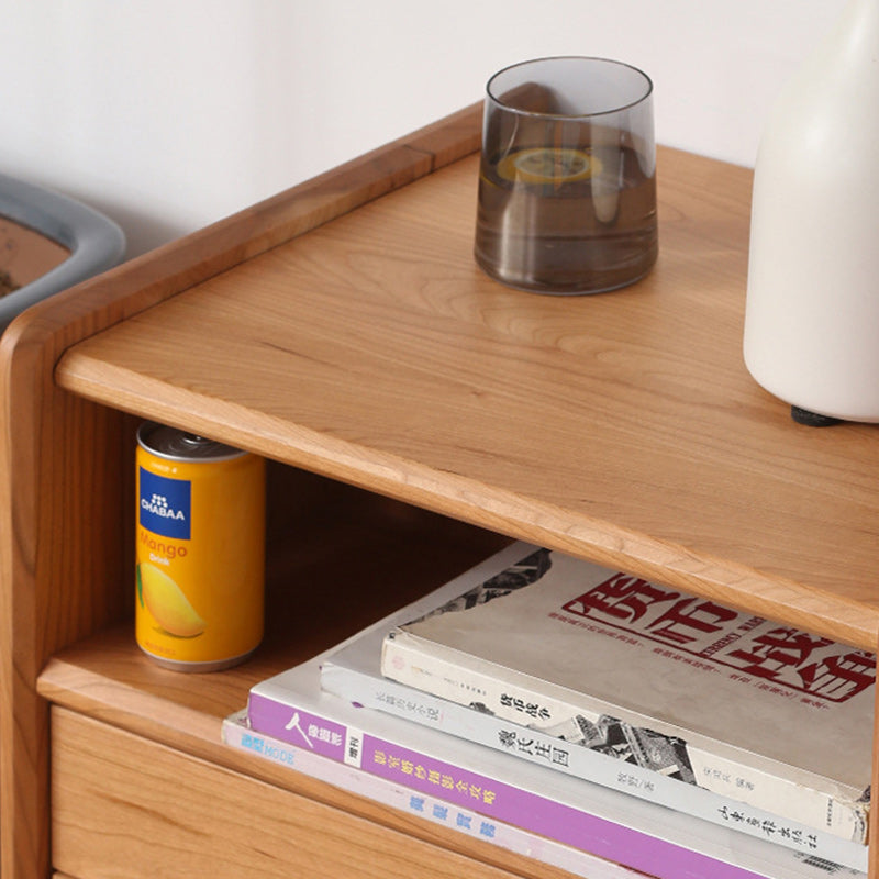 Contemporary Retro Cubic Square Cherry Wood Oak Walnut Nightstand 2-Drawer For Bedside