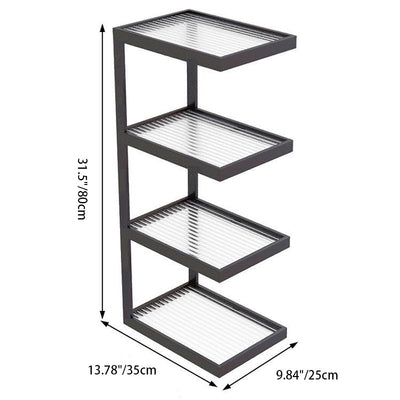 Modern Minimalist Rectangular Stripe Glass Iron Side Table 3/4 Tier For Living Room