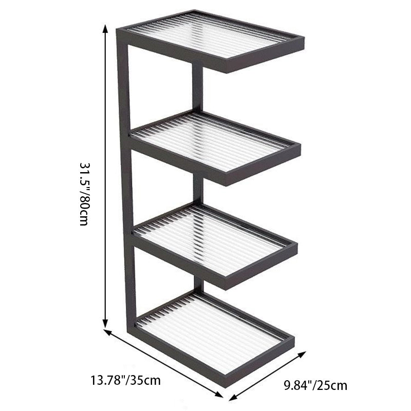 Modern Minimalist Rectangular Stripe Glass Iron Side Table 3/4 Tier For Living Room