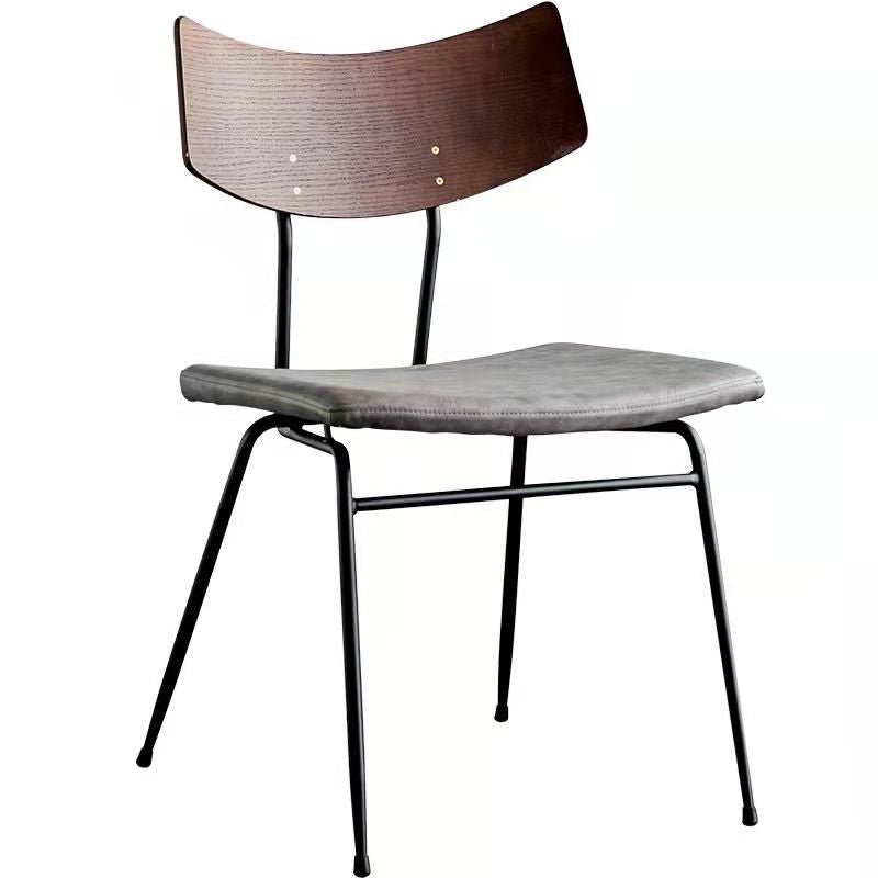 Contemporary Industrial Curved Square PU Leather Iron Dining Chair Backrest Armless For Dining Room