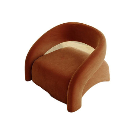 Modern Luxury Curved Square Leather Lambswool Fabric Wood Accent Chair Backrest Arm For Living Room