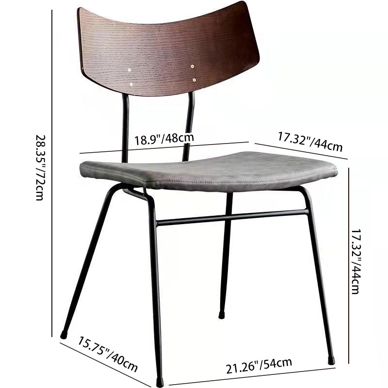 Contemporary Industrial Curved Square PU Leather Iron Dining Chair Backrest Armless For Dining Room