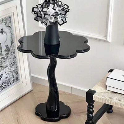 Contemporary Scandinavian Petal Flower Glass Stainless Steel End Table 1-Tier For Living Room