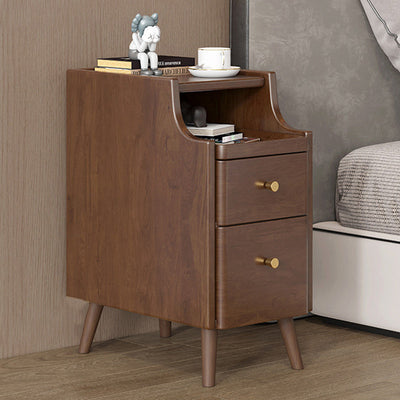 Modern Minimalist Narrow Rectangle Wood Nightstand 2-Drawer For Bedroom