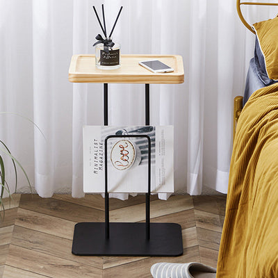 Modern Minimalist Rectangular Iron Wood End Table 1-Tier For Living Room