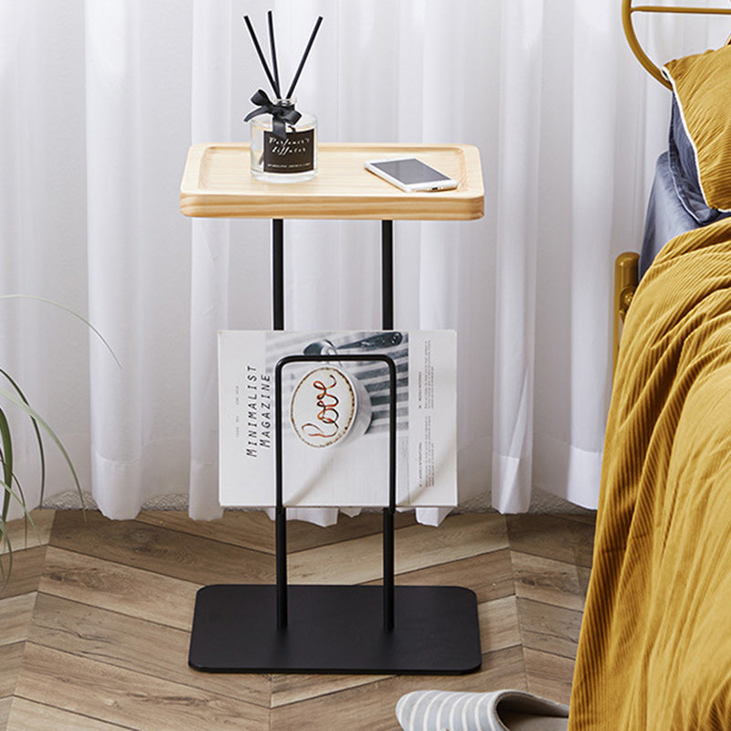 Modern Minimalist Rectangular Iron Wood End Table 1-Tier For Living Room